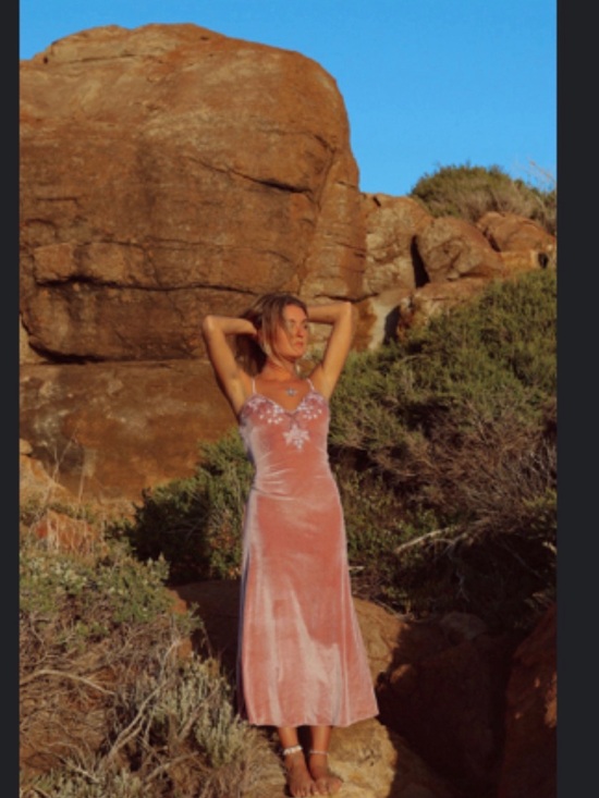 Barefoot Blonde Collection Dresses & Skirts - Women's Pink Silk Velvet Dress with Pink and Silver Embroidered Top